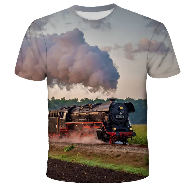 

Kids Vintage Train Locomotive 3D Print Summer T-Shirt Boys Girls Kawaii Fashion Cartoons Round Neck Tees Tops Children Clothes