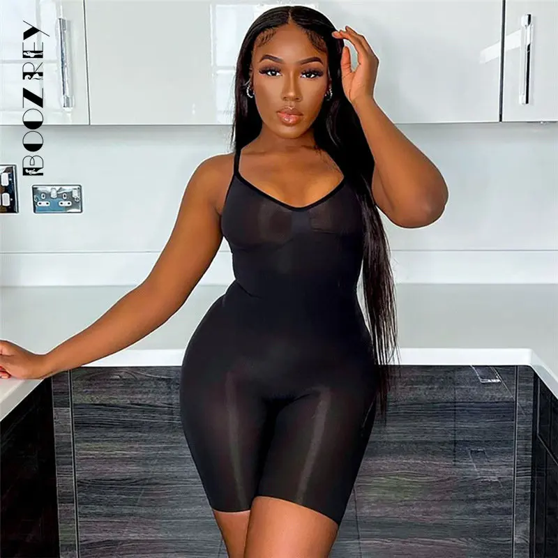 BoozRey Spring Sleeveless Spaghetti Strap Women Romper Sexy Backless Solid Bandage Playsuit Hipster Gym Fitness Baddie Outfits