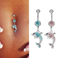 1pc surgical steel punk bar belly button ring rhinestone dolphin pendant belly button ring women body piercing navel jewelry
