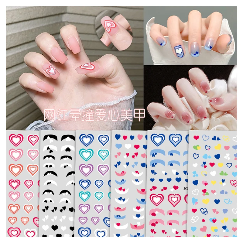 

1 лист наклеек для ногтей, красное сердце, любовь, самоклеящиеся слайдеры, украшения для ногтевого дизайна, голубые наклейки с милой, наклейк...