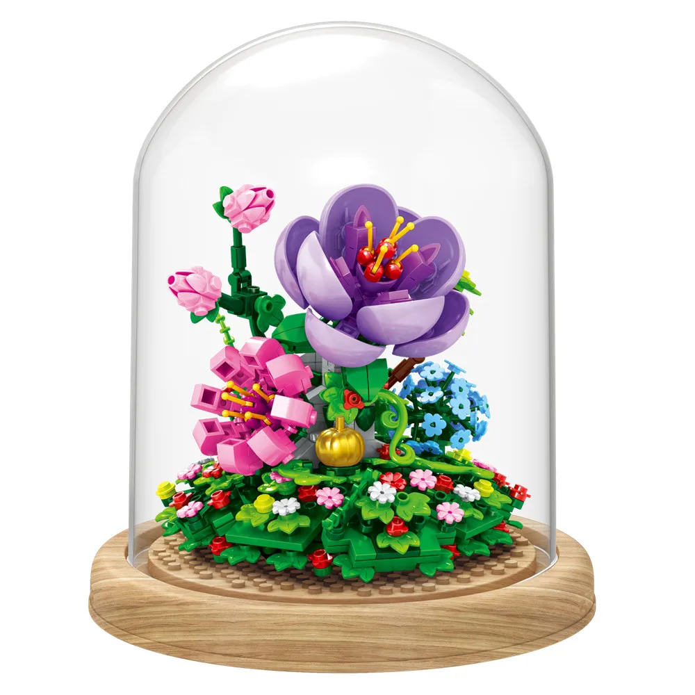 

2022 Artificial Flower Immortal Flower Blossoms Succulent Plant Mni Building Blocks Bricks DIY MOC Assembly Toys For Girls Gift