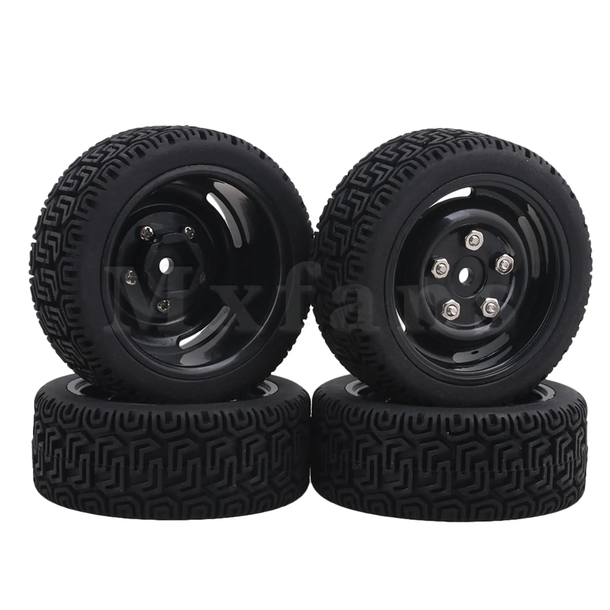 

4Pcs Black 4-Holes Wheel Rims & L Shape Rubber Tyres for RC1:10 On Road Car