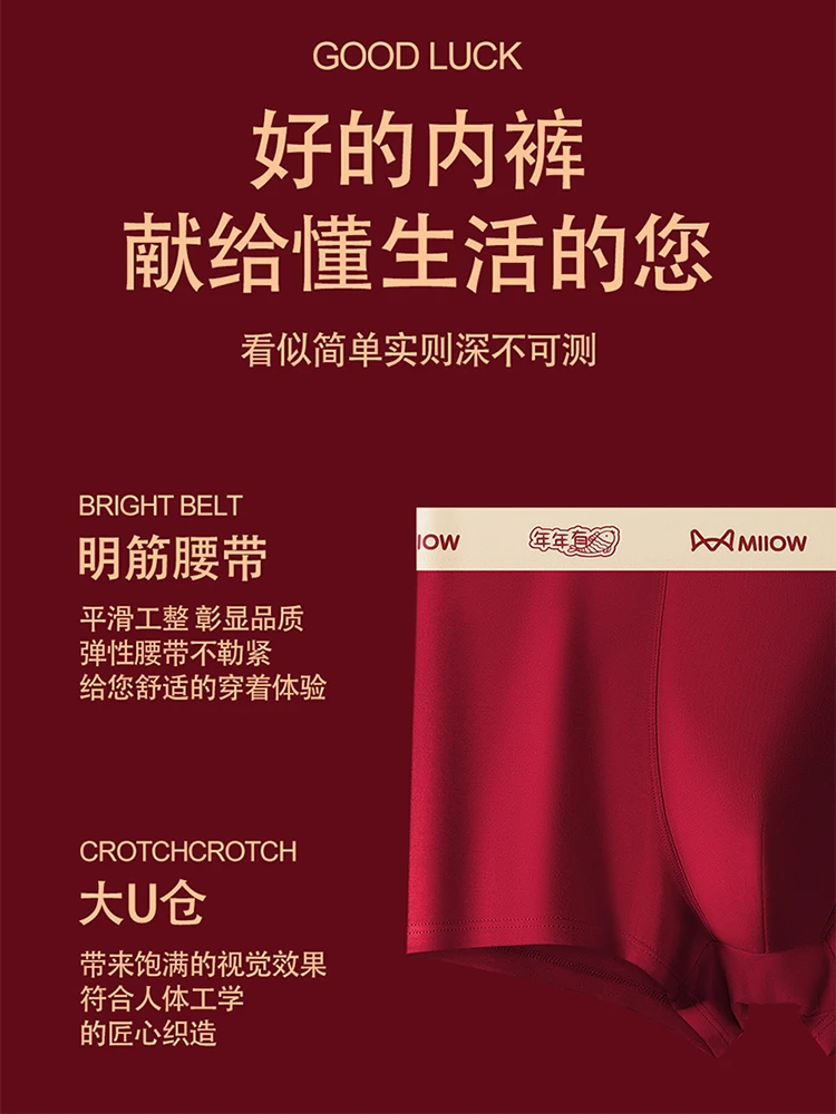 Year of Fate Men's Cotton Red Underwear Wedding Gift Plus size Boxer Trunks Shorts