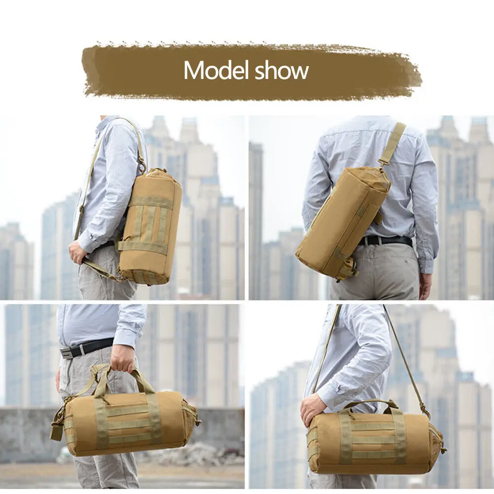 13L Waterproof Tactical Molle Duffle Bag Handbag Military Travel Shoulder Gym Pack Cylinder Bag Crossbody Camouflage Camping