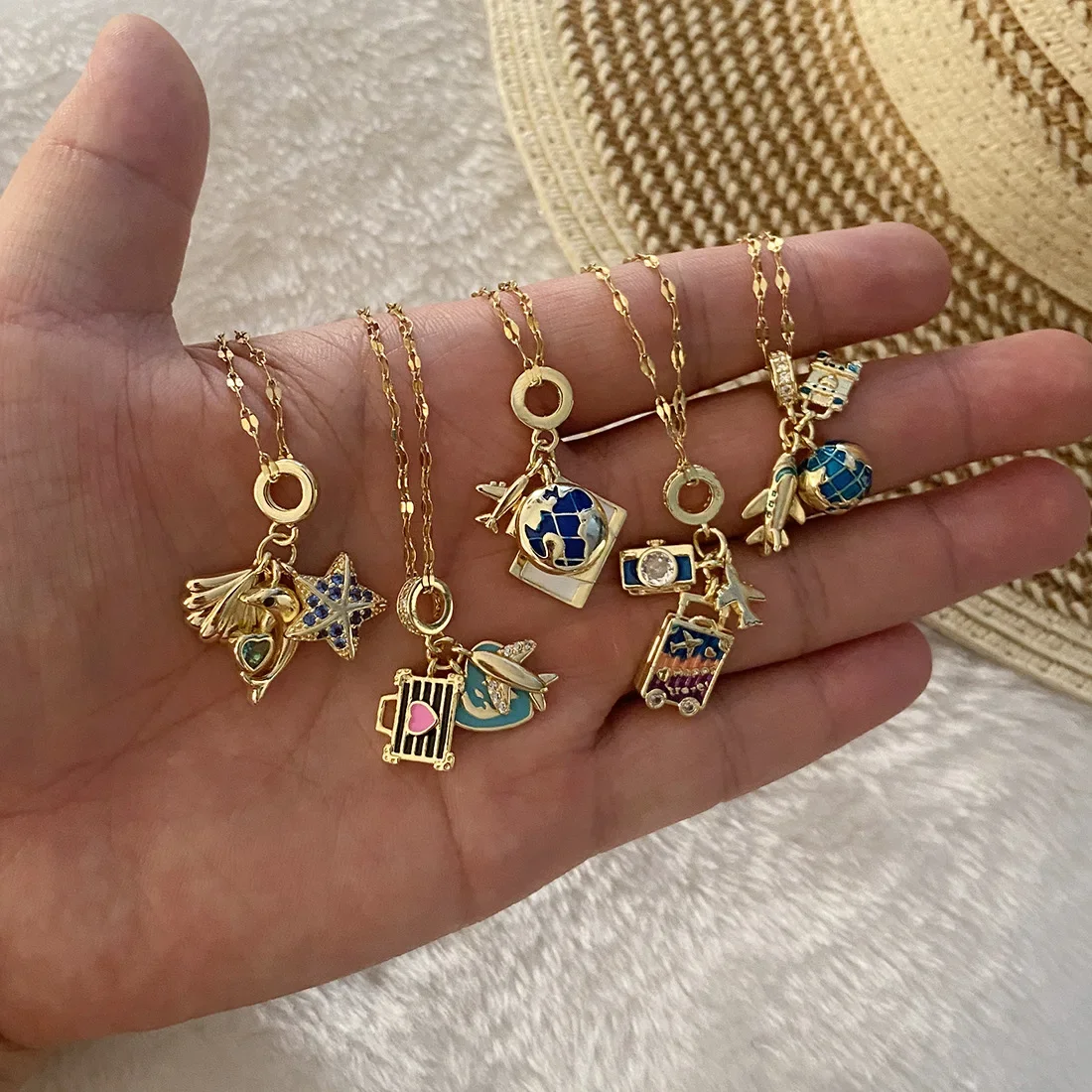 2024 золотое ожерелье в виде ракушки дельфина морской звезды самолет багаж камера