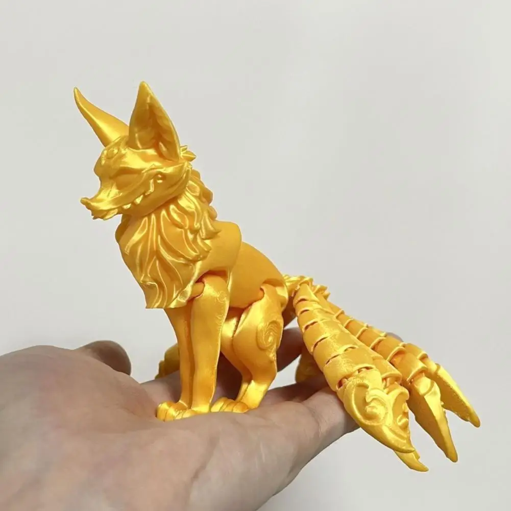 3D печатная статуя лисы украшенная девятихвостовой лисой с шарнирной и