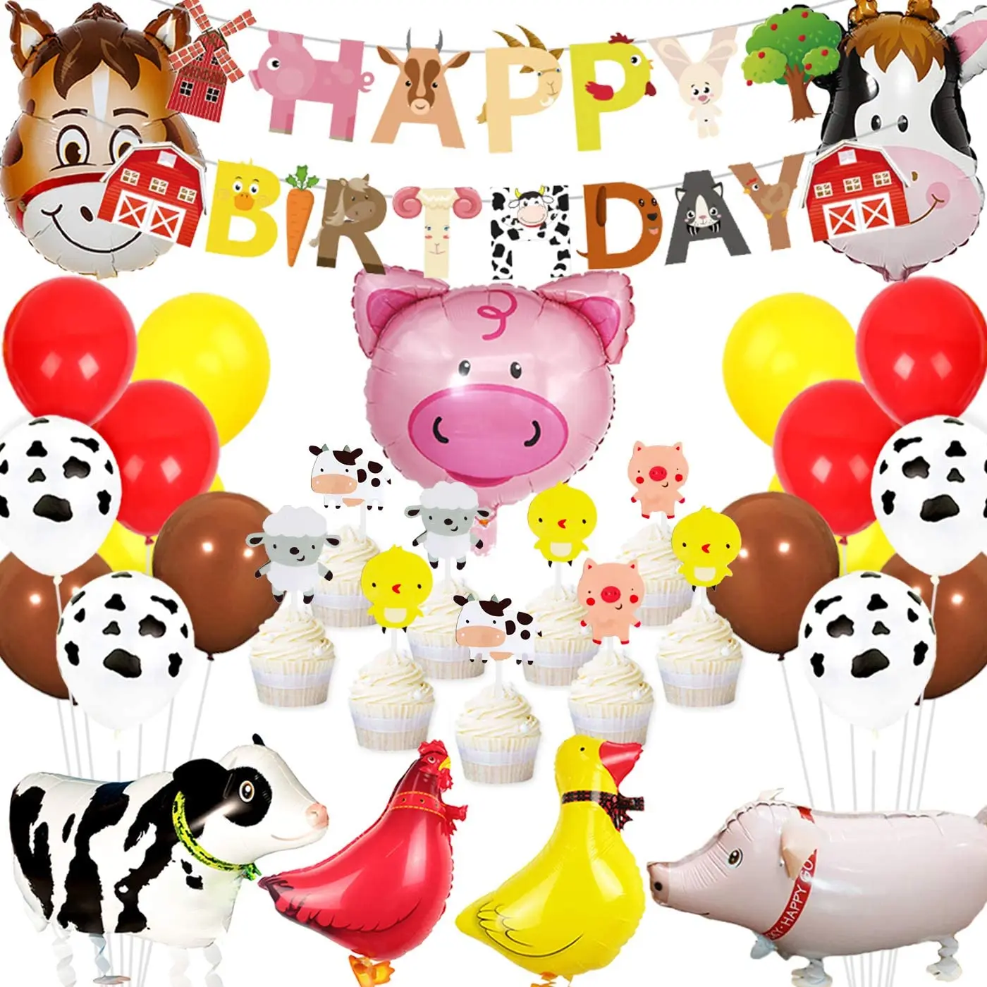 

Farm Animal Birthday Decorations Boy Girl Farm Animal Theme Party Supplies Barn Farm Balloons Birthday Banner Cupcake Toppers