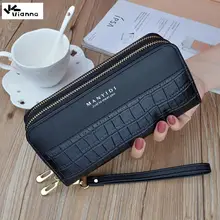 Vianna Crocodile Pattern Long Wallet PU Leather Double Zippers Phone Bags Women Clutch Bag Wallet Card Holder Female Purse 2022