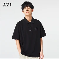 a21 new mens oversized short sleeves t shirt summer male casual black turn down collar cotton polo shirts fashion couple tops