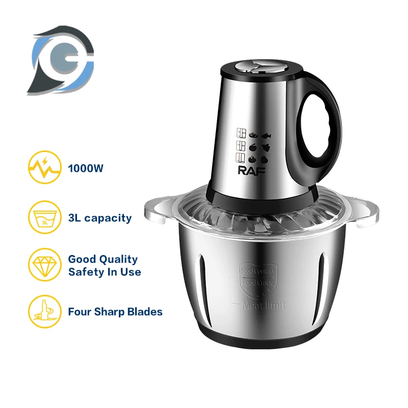 EXSAMO 2 Speeds 1000W Electric Food Processor Chopper Stainless Steel 3L Big Capacity Household  Meat Grinder Mincer