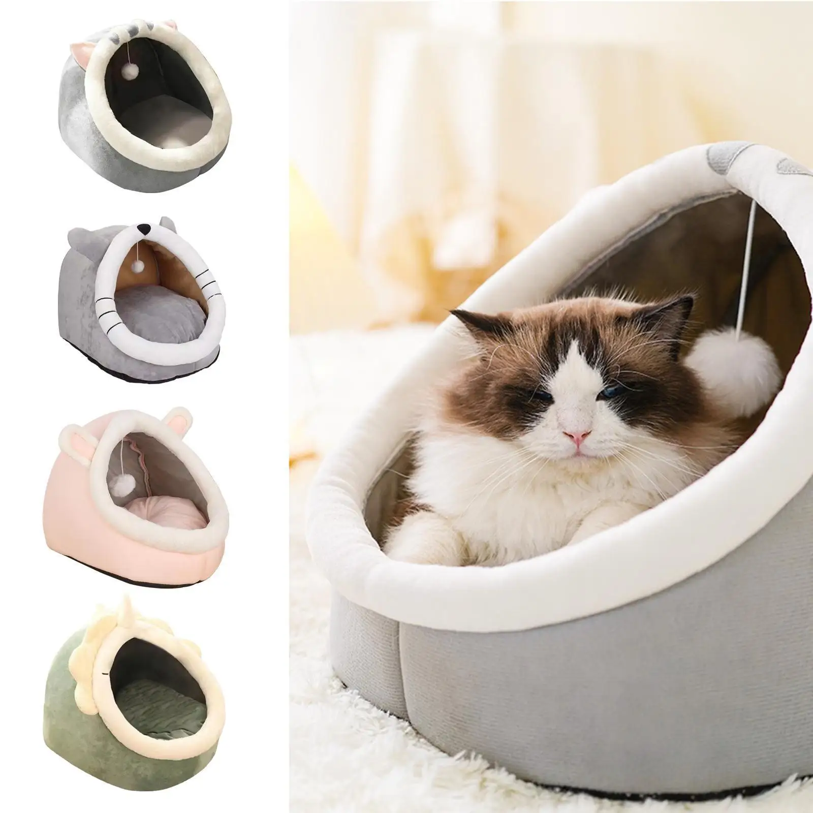 

Winter Warm Cat Bed Semi-enclosed Pet Basket Lounger 30*30*28cm Washable Cushion I0M3
