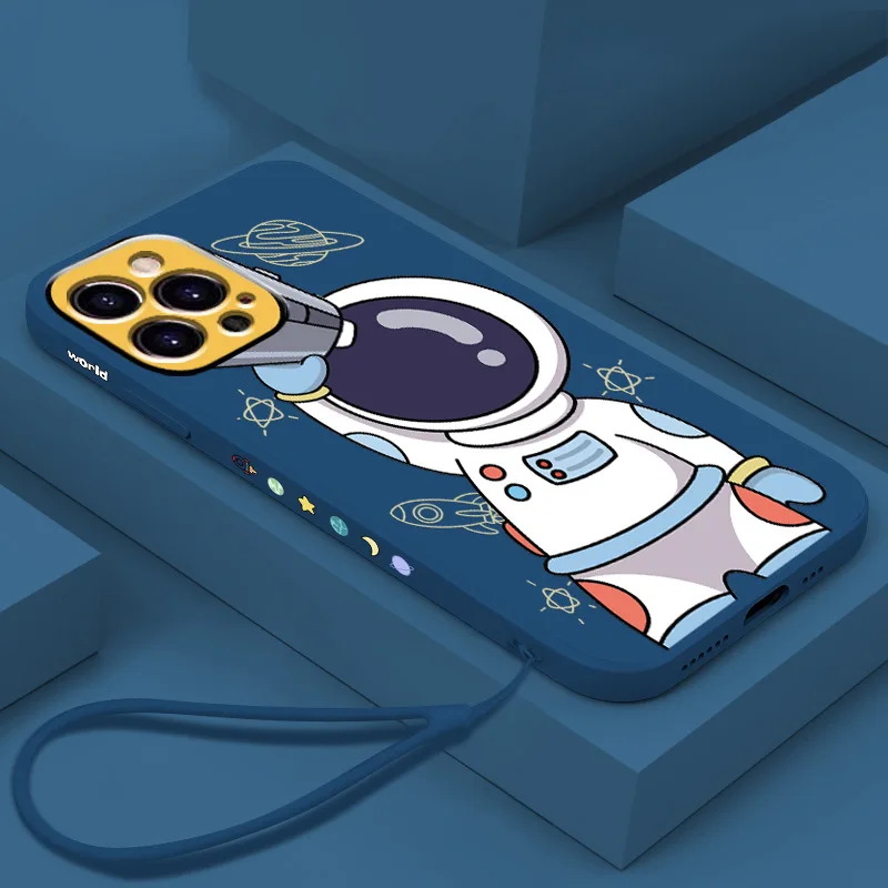 

Cartoon Space Astronaut Case For iPhone 13 12 Pro Max 11 XR XS X 8 7 Plus SE 2020 Cute Creative Silicone Soft Phone Cover Newest