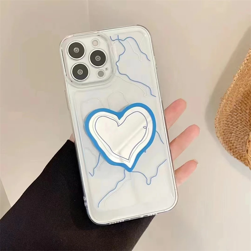 Модный зеркальный чехол-подставка Ins в форме сердца для iPhone 14 13 12 11 Pro Max XR X XS 7 8 Plus
