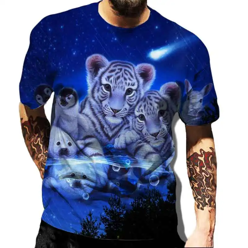 

3D Printe Animal Tiger Lion Face Man 's T- Tshirt New Loose Lion Casual Majestic Summer Fashion Shirt Harajuku Oversized T-shirt