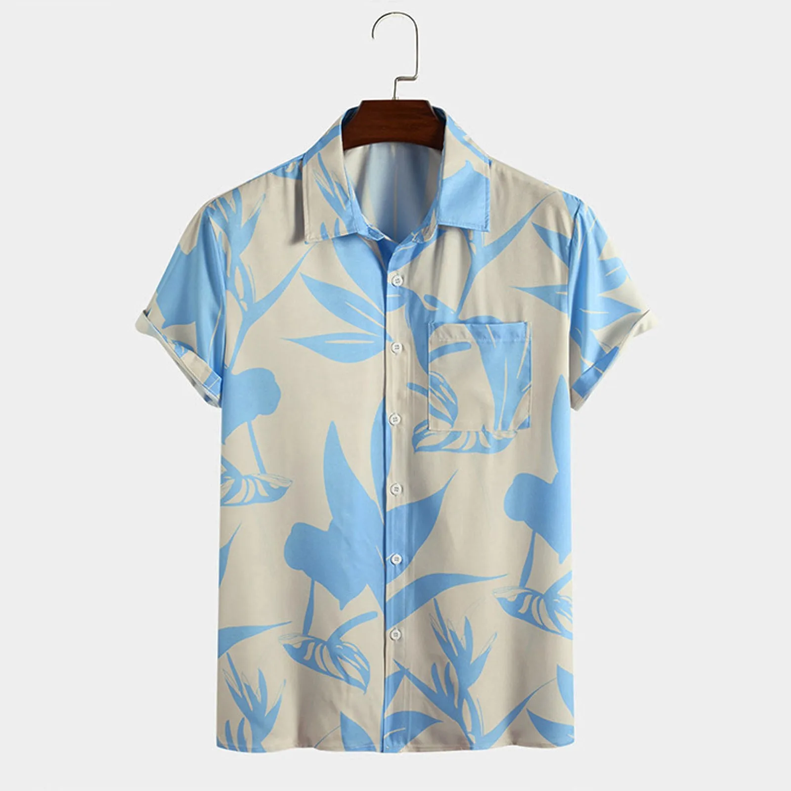 

Men Summer Printed Tops Shirt Casual Printed Short Sleeves Button Pocket Down Lapel Shirt Fashion Top Overshirt Streetwear