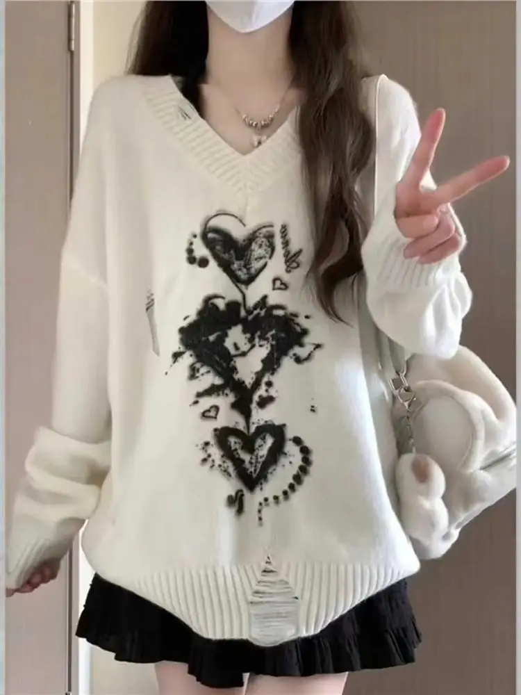 Idle Sle Sweater Women Autumn and Winter Design Sense Loose Slimming Knit Top Clothes Ripped Gyaru Wind Outer Wear