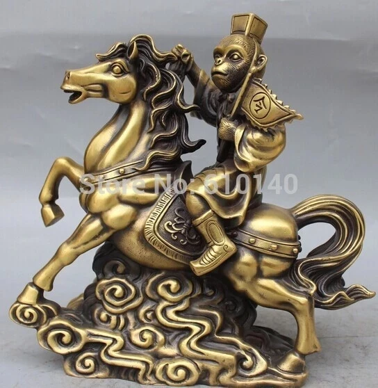 

13" Chinese Bronze Ma Shang FengHou Monkey King On Running Horse Animal Statue