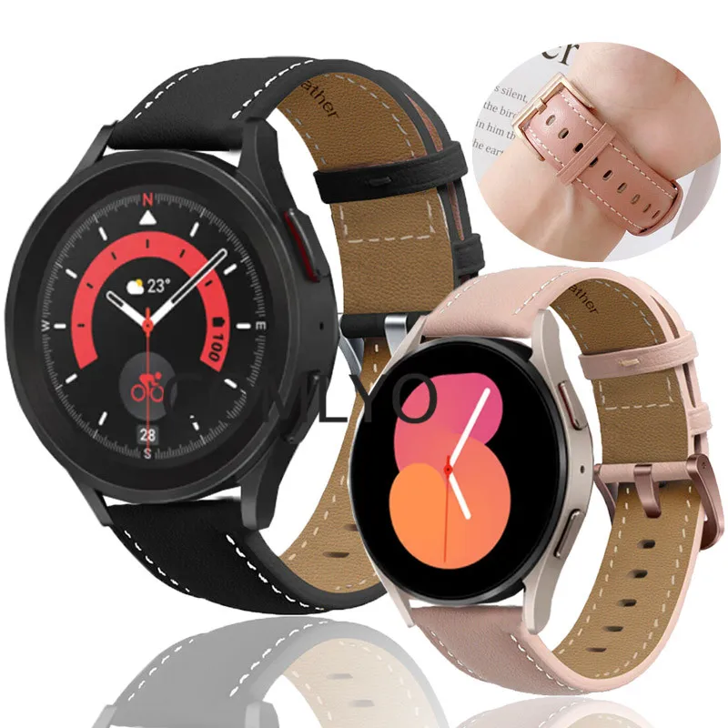 

3in1 Leather Band For Samsung Galaxy Watch 5 4 40mm 44mm Strap Wristband Bracelet Classic 42mm 46mm Glass Screen Protector Film