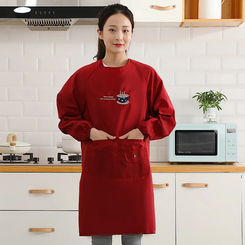 

Restaurant Overalls Housework Antigreas Cooking Baking Bib Long-sleeved Aprons Waterproof Kitchen Apron Women Coffee Flower Shop