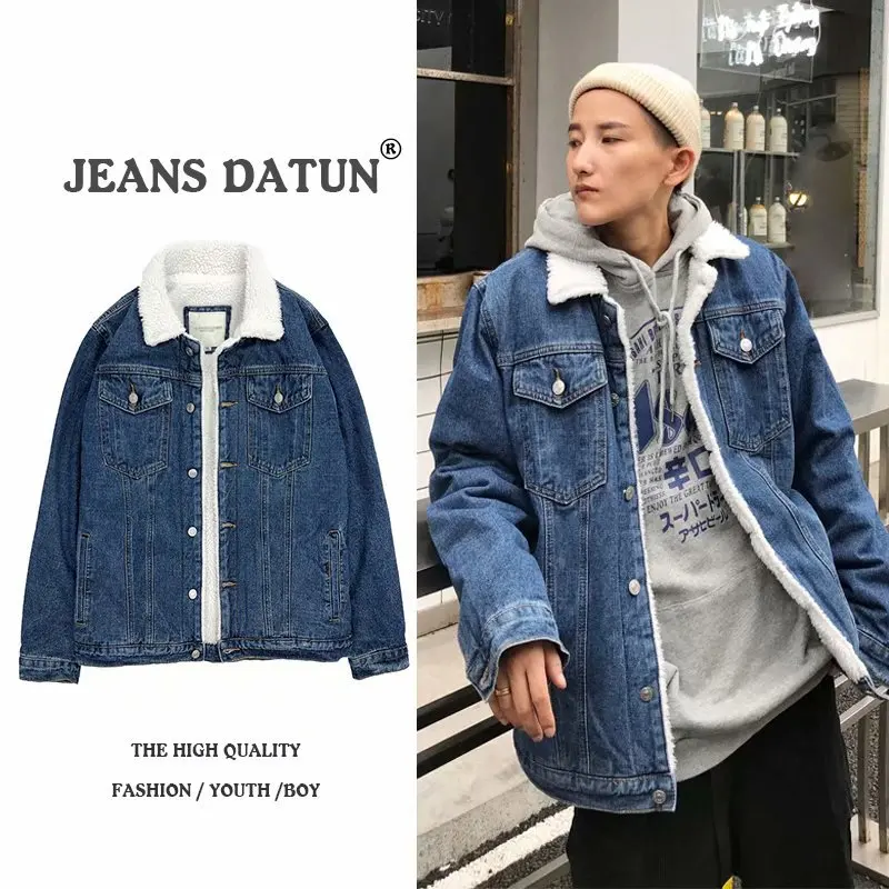 

Женская зимняя флисовая джинсовая куртка, Мужская облегающая Толстая куртка из искусственной овечьей шерсти, стеганая куртка, мужские зимние куртки, парки