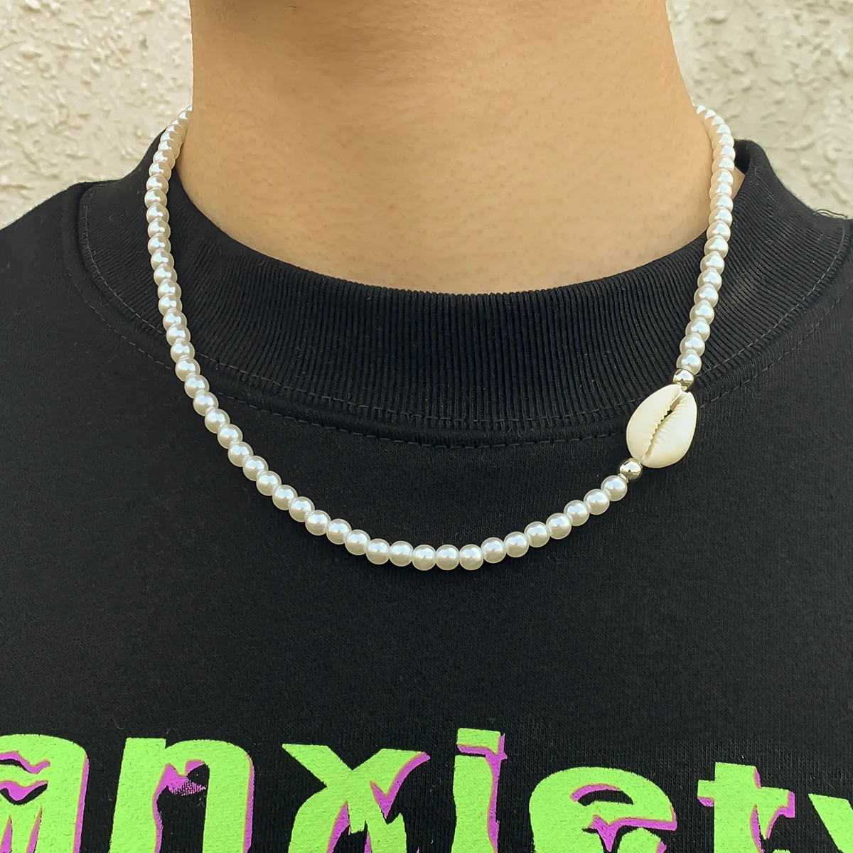 

Sindlan Vintage Pearl Necklace for Men Women Geometric Punk Natural Shell Beads Chain Boho Emo Couple Kpop Jewelry Collar Hombre