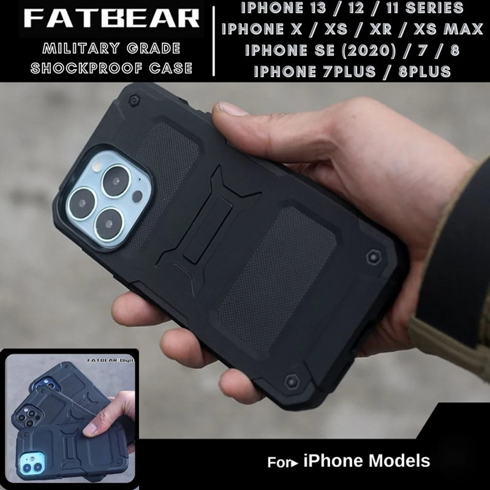 FATBEAR Tactical Military Grade Rugged Shockproof Armor Shell Skin Case Cover for iPhone 13 12 Pro Max Mini / 11 Pro Max