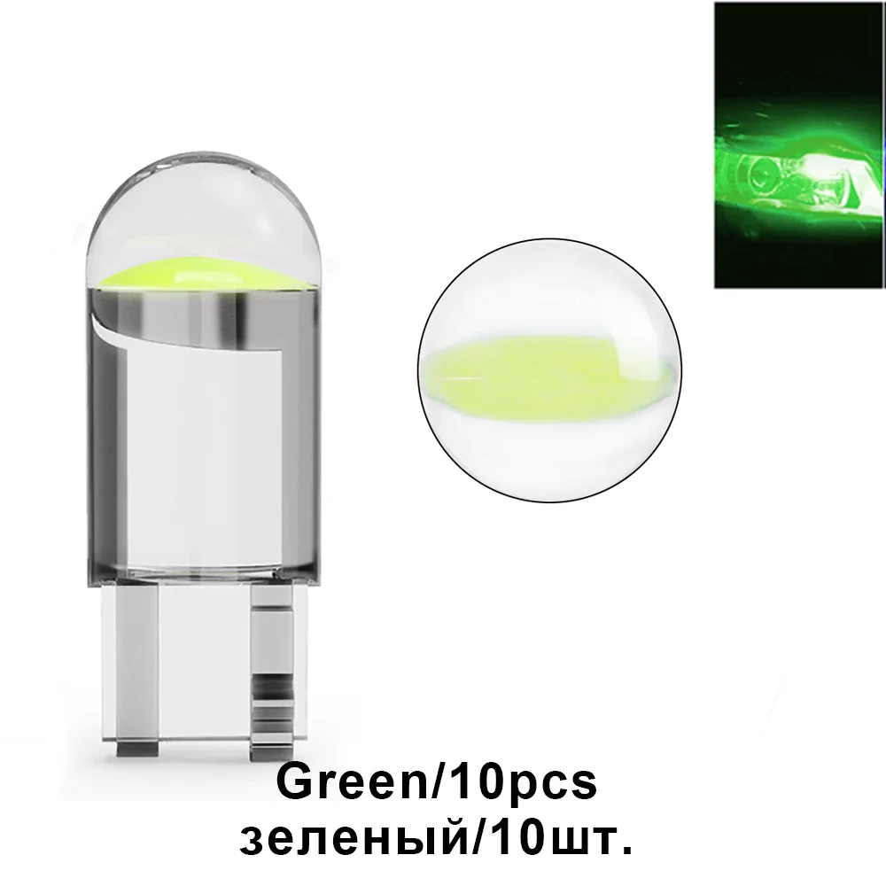 

10pcs 168 194 T10 Glass Shell Cob LED Car Accessories 3000K Amber Led Dome Lights 6000 White Blue Red Wedge License Plate Lamp