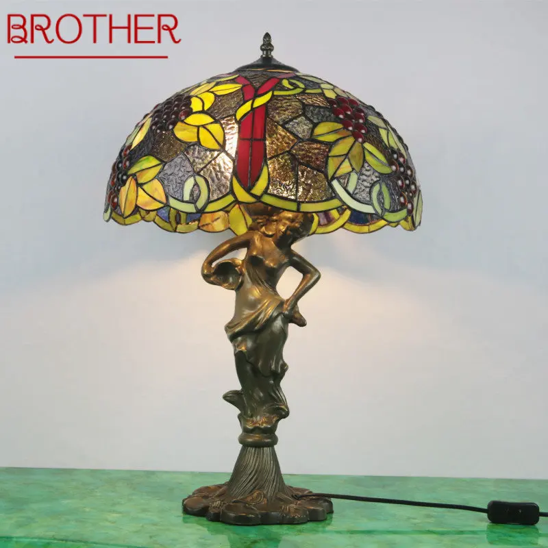

BROTHER European Tiffany Glass Table Lamp LED Creative Retro Fine Desk Light Decor For Home Living Room Bedroom Bedside