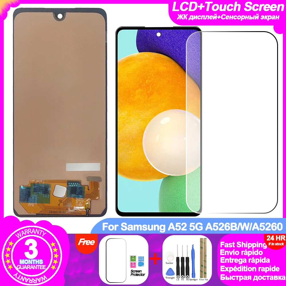 

Incell LCD For Samsung Galaxy A52 5G LCD Display Touch Screen SM A5260 A526W A526U A526B/DS 6.5" Replacement Digitizer Assembly