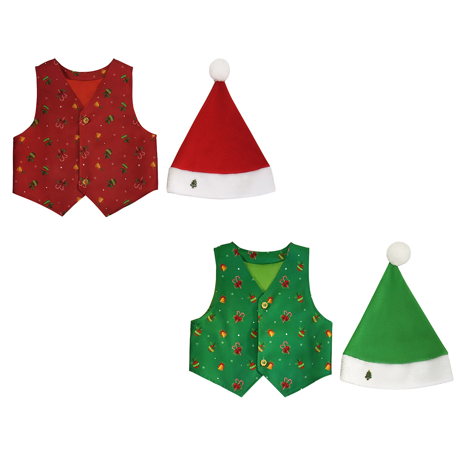 

New Christmas Elf Costumes Kids Cute Printed Vest Coat Santa Hat Sets for Xmas Party New Year Festivals Performance Waistcoat