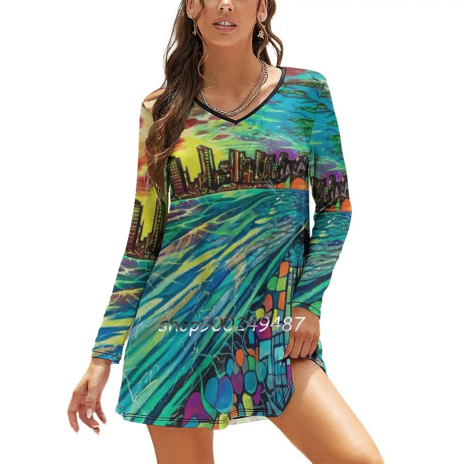 Город цветов Vancouver Милое расклешенное платье с узлом модный дизайн свободное