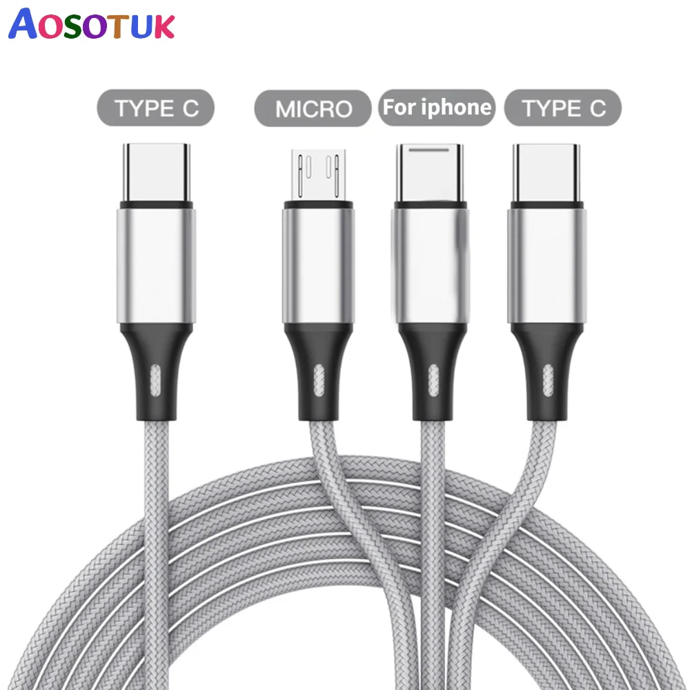 

3 in 1 USB C To Micro USB Type C PD Cable For iPhone 13 12 Xiaomi Huawei Honor Mobile Phone Nylon Cord Multi Plug Charging Wire