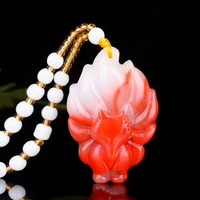 natural red white jade nine tailed fox pendant necklace hand carved fashion charm jewelry accessories amulet gifts for women men