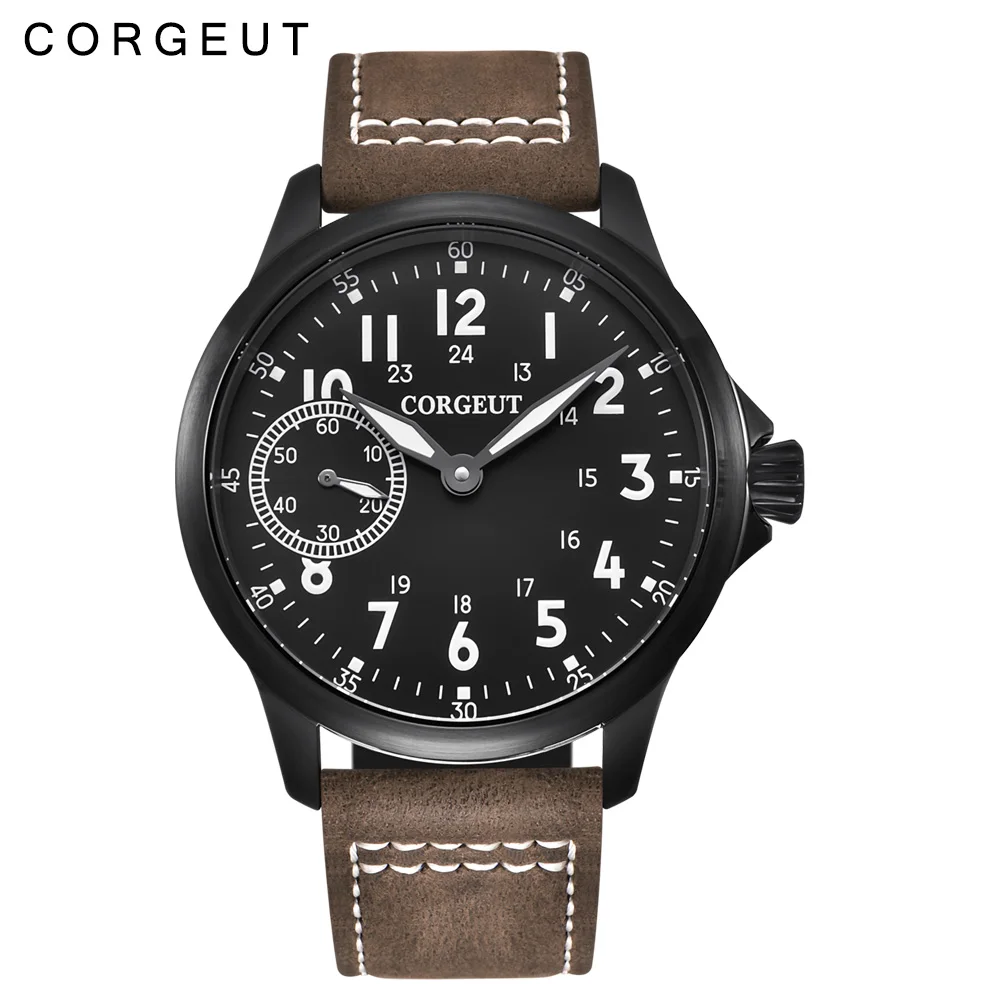 

Luxury top brand Corgeut Mechanical Watch 17 Jewels Seagull 6497 Hand Winding Mechanical Sport Clock luminous Men wristwatches