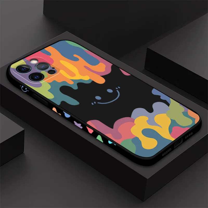 

Graffiti Square Bumper Smiley Pattern Silicone Case For iPhone 13 12 11 Pro Max X XR XS Max Shockproof Soft Silicone Phone Cover
