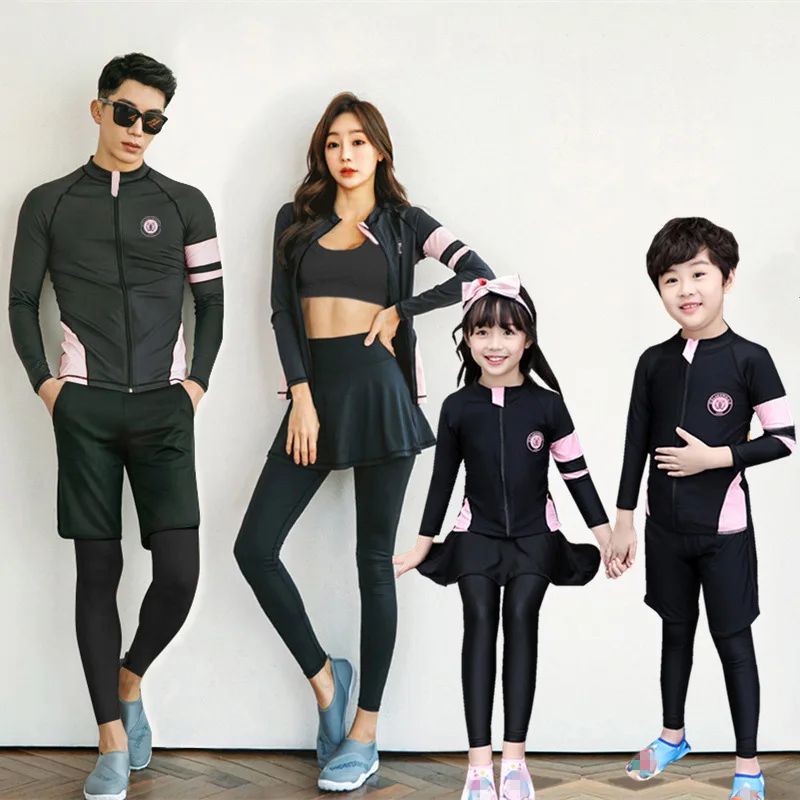 

Family Matching Swimwear Couple Long Sleeves Diving Suit Family Seaside Sun Protection Wear Men Women Boy Girl Baby Bathing Suit