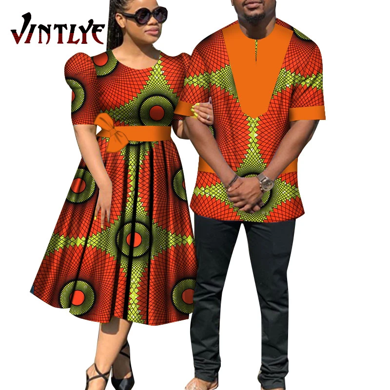 Африканская одежда для пар женские платья и мужские комплекты рубашек