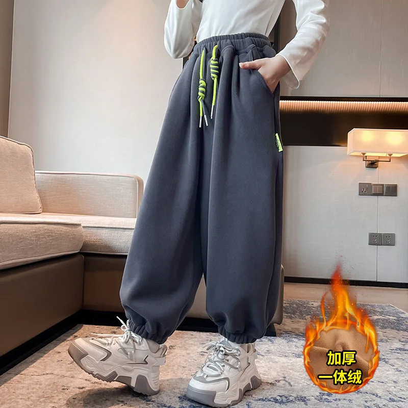 

Girls Loose Sports Pants For Kids Velvet PantsFleece-Lined 2022 New Winter Children's Loose High Waist Sweatpants
