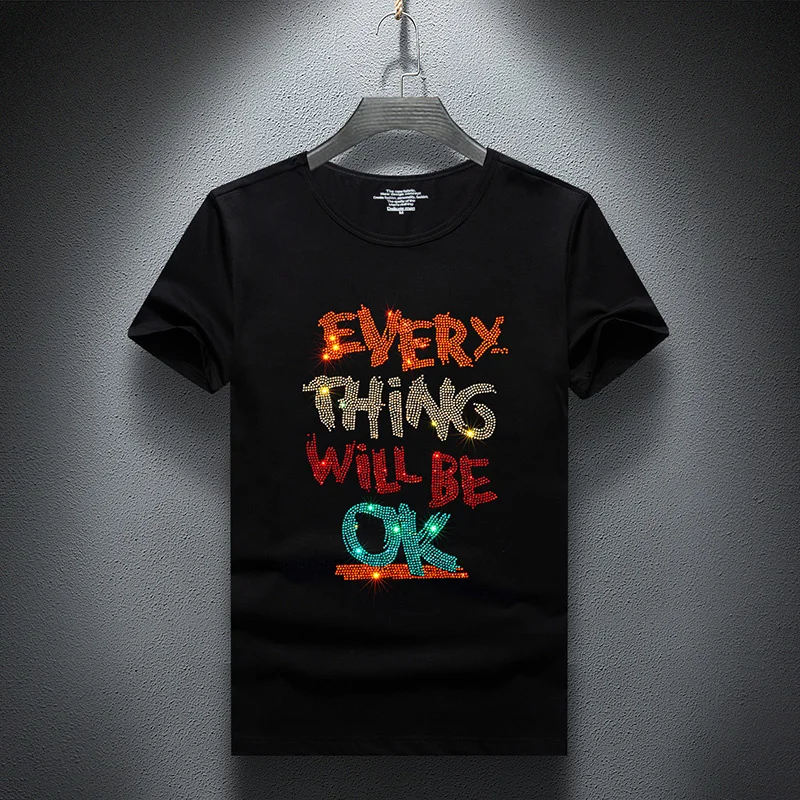 

Мужская хлопковая футболка с коротким рукавом, Повседневная футболка с принтом и бижутерией, большие Азиатские размеры 7XL, лето 2023