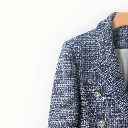

Vintage Long Sleeve Tweed Blazer Coats for Women Casual Lapel Double Breasted Loose Suit Coat Autumn 2022 Office Wear Outwear