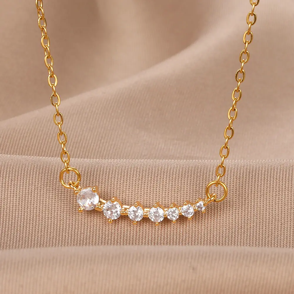 

Nov New In Necklace For Women Golden Color Stainless Steel Chain Zircon Pendant Nick Girl Kids Jewelry Chrismas Gift Necklace