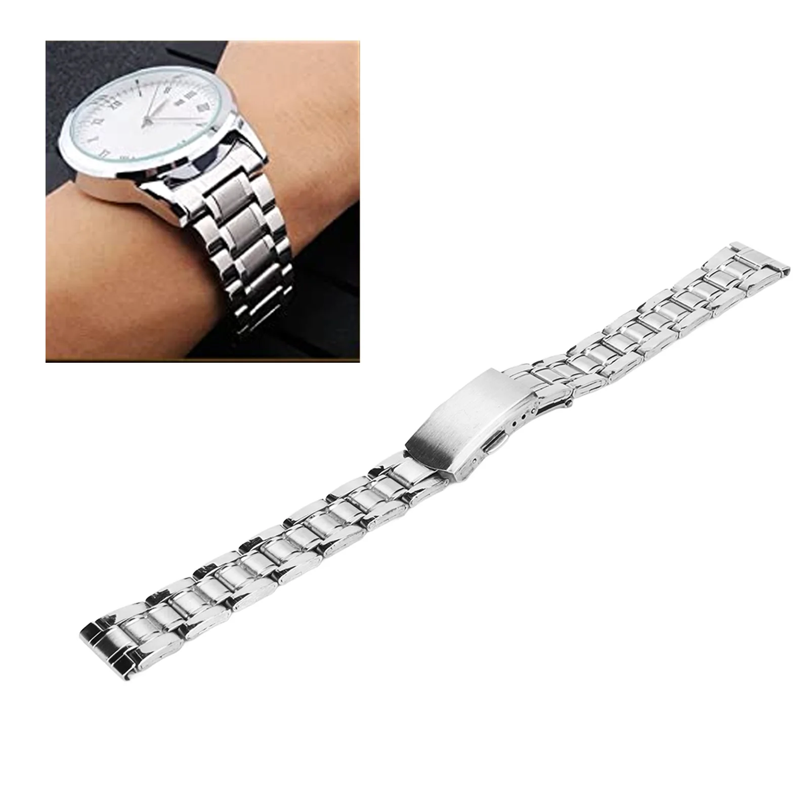 

Stainless Steel Watchband Double Button Watch Strap Quick Release Deployment Clasp Watch Accessory 12-22mm for Men Women Unisex