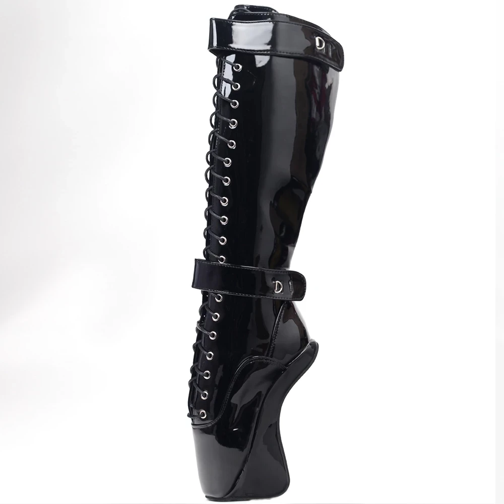 Sexy Hoof Heel Knee-high Boots Pointed Toe Lockable Ballet Boots With Lock Plus Size 36-46