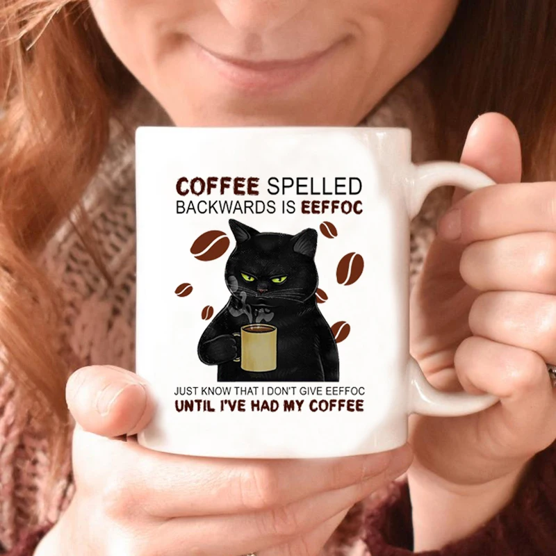 

Coffee Spelled Backwards Is Eeffoc Coffe Mug Black Cat Mug Funny Black Cat Drinking Coffee Mug Cat Lover Coffe Cup Idea Gift