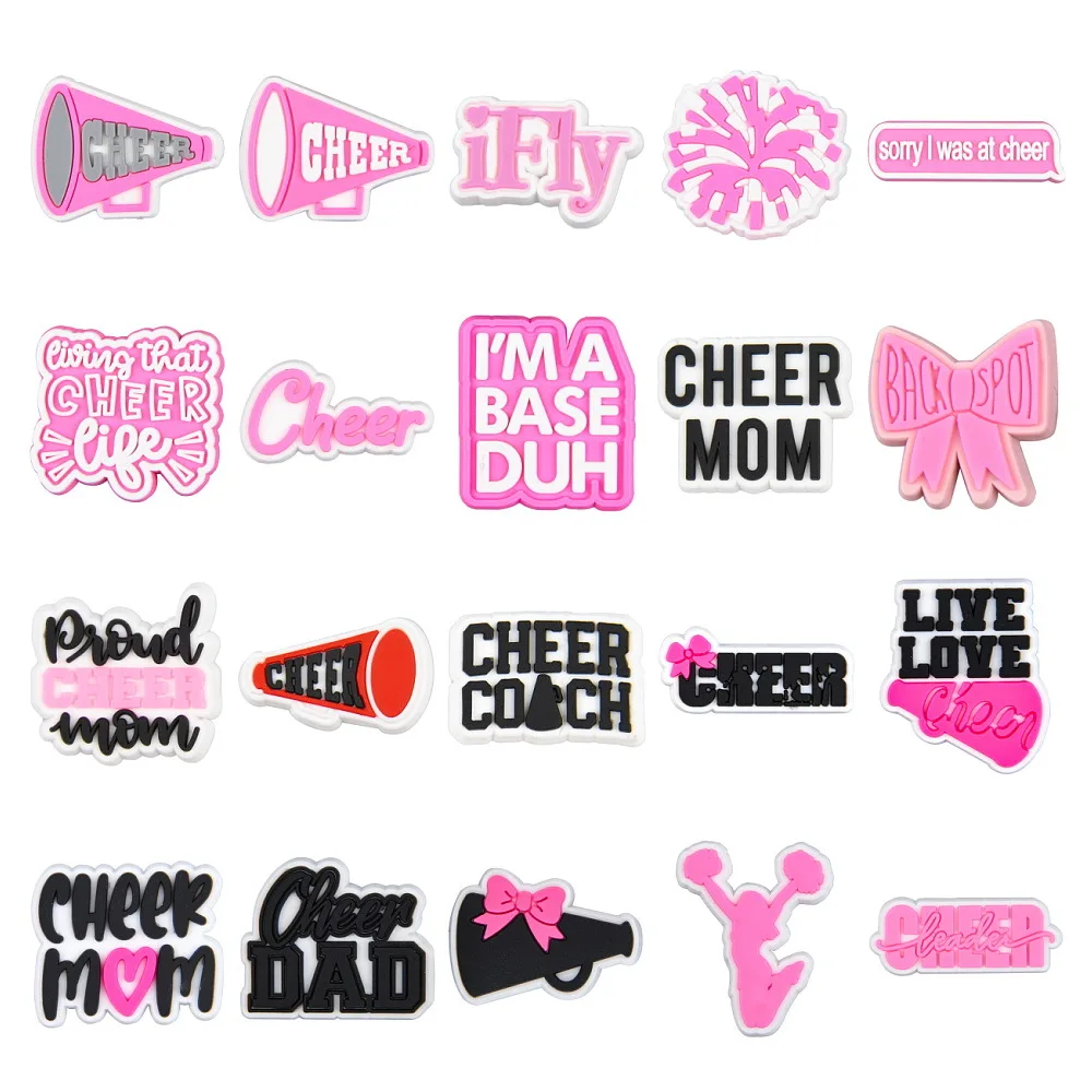 Pink Cheer Croc Charms PVC Cheer Mom Shoe Charms Decoration Fit Croc JIBZ DIY Wristbands Kids Gift