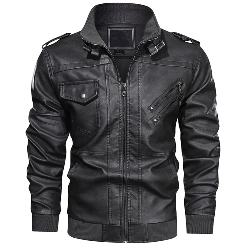 

EU Size Men's Leather Jacket Zipper Motorcycle Coat Military Bomber Jacket Man Casual PU Leather Jacket chaqueta cuero hombre
