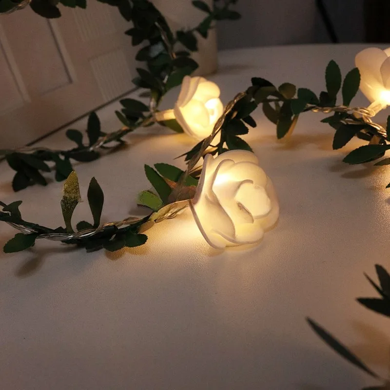 

Мягкая искусственная светодиодная пена, маленькая белая роза из ротанга, свадебная искусственная строка, два режима, декоративная деталь для балкона