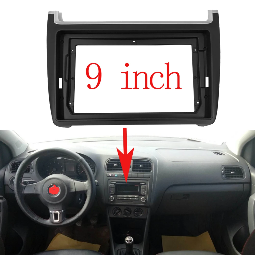 

Double 2 Din 9' Car Radio Frame Fascia Dash Kit DVD Radio Panel Stereo Cover For VW POLO 2014-2015