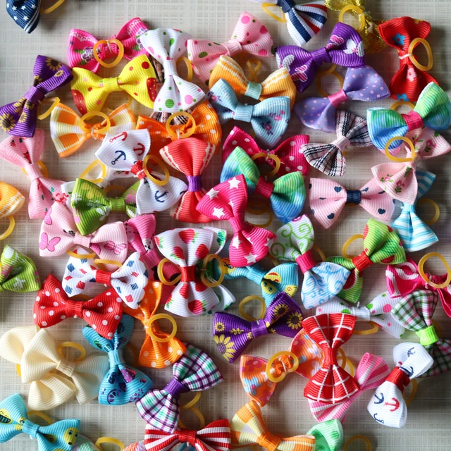 10/20/30pcs Dog Grooming Bows mix 30colours Cat dog Hair Bows Small Pog Grooming Accessories Dog Hair Rubber Bands Pet Supplier 4