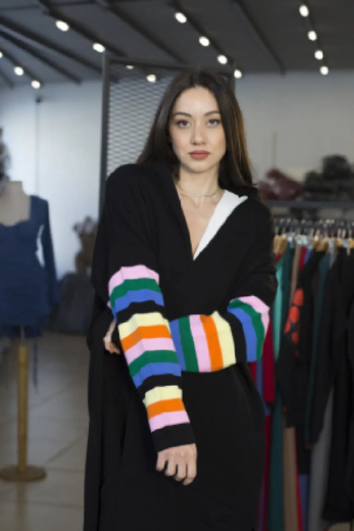 

Women's Cardigan Maxi Long New Season Striped Rainbow Casual Knitted Quality Fashion Sweaters Loose Jumper